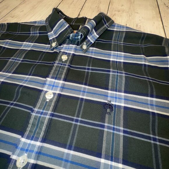 Brooks Brothers Red Fleece Shirt Men’s Large Blue Plaid Long Sleeve Button Up - Picture 1 of 14